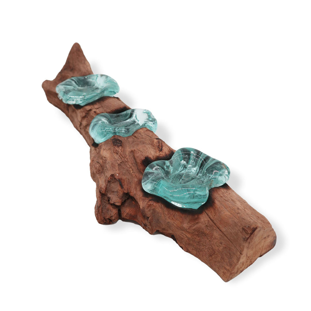 Molten Glass Flat Triple Candle Holder on Wood