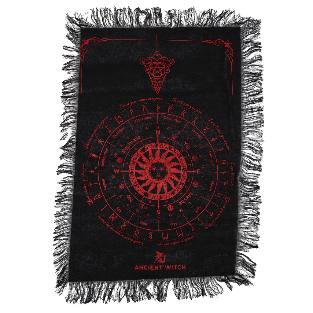Ancient Witch Pendulum Divination Cloth - Sun Face - Black & Blood Red (30x46.5cm)