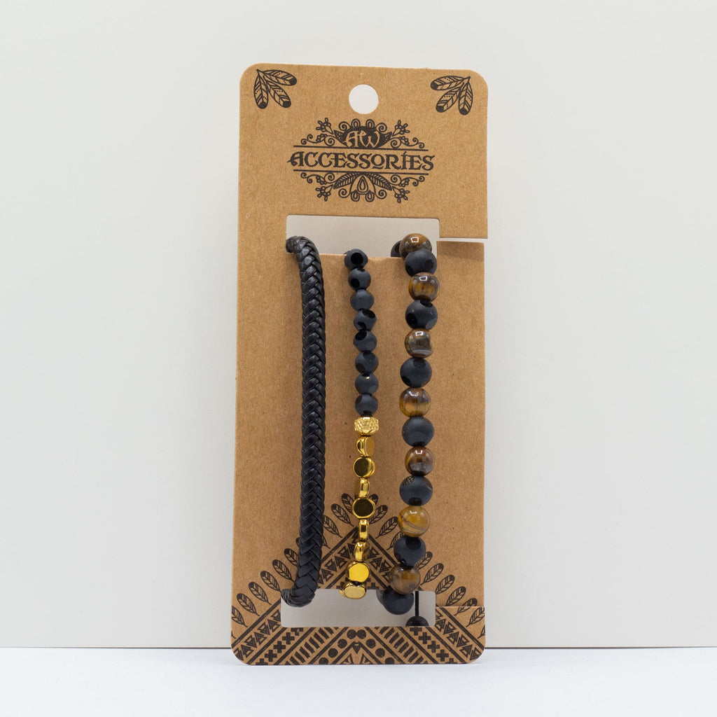 Mens Premium Bracelet Sets - Black & Tans (asst)