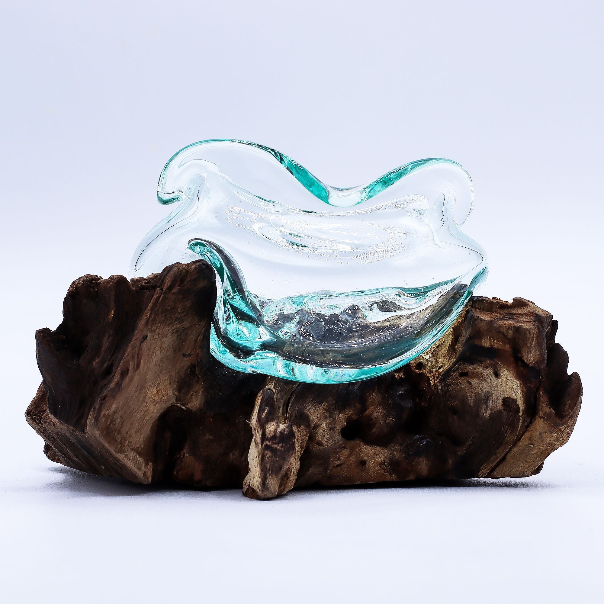 Molten Glass Wavy Bowl on Wood 18cm | Molten Glass Decor