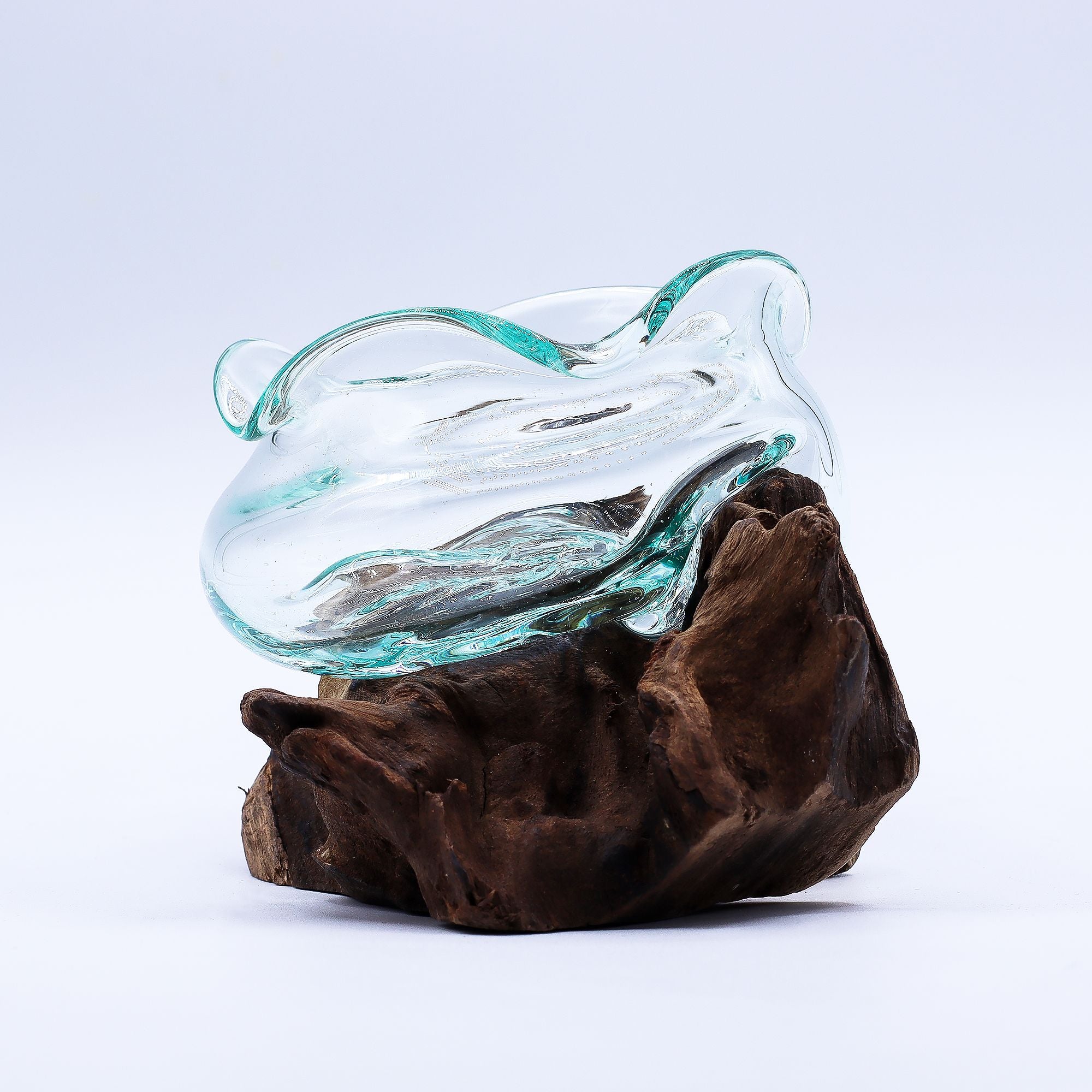 Molten Glass Wavy Bowl on Wood 18cm | Molten Glass Decor