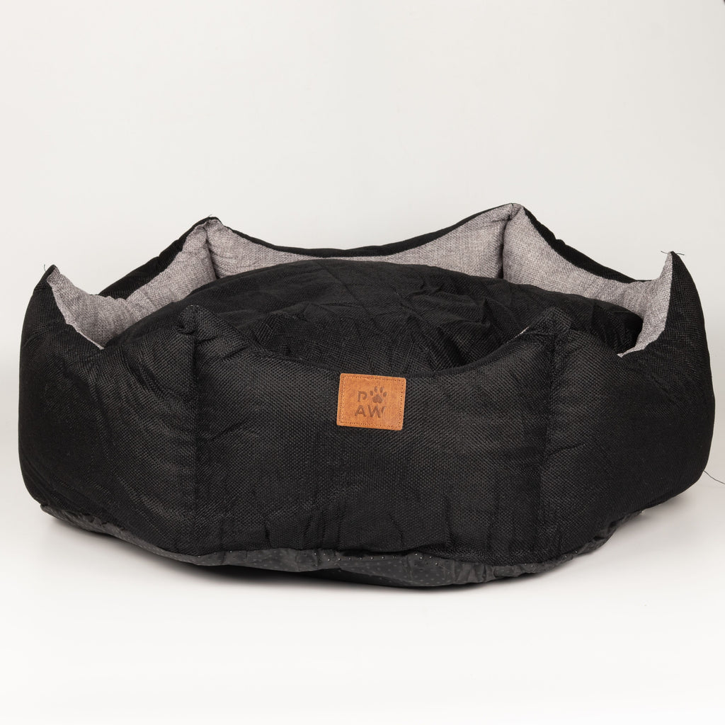 PAW Bed – Large Royal Crown – Black & Grey – 50 × 50 × 26cm