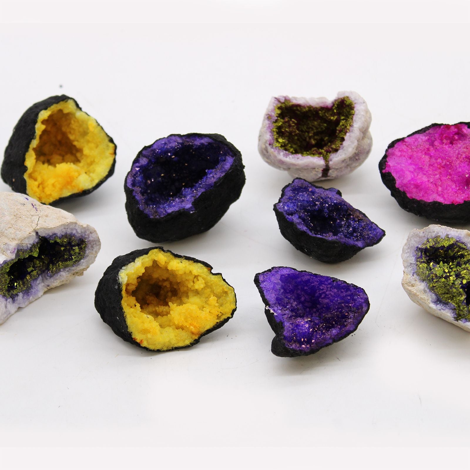 Coloured Calsite Geodes - Natural Rocks - Purple & Gold