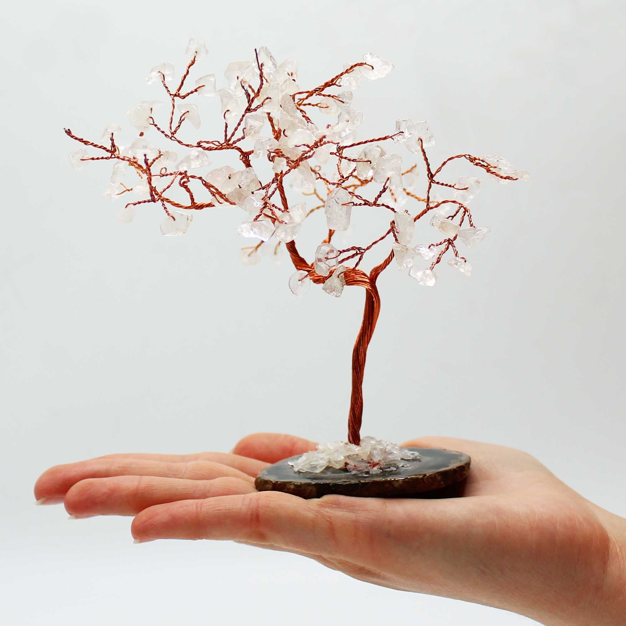 Medium Gemstone Tree - Rock Quartz on Black Agate Base (100 stones)