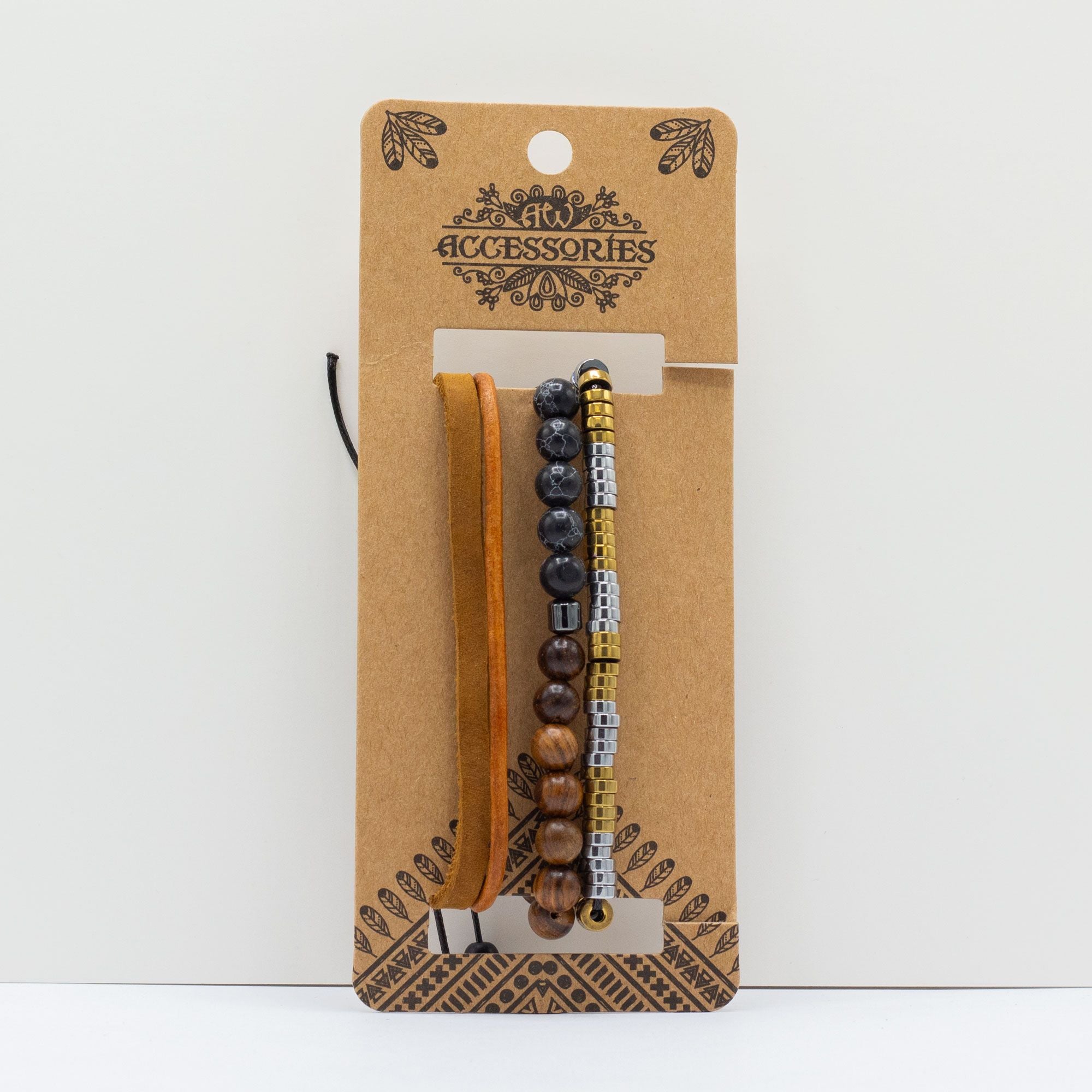 Mens Premium Bracelet Sets - Black & Tans (asst)