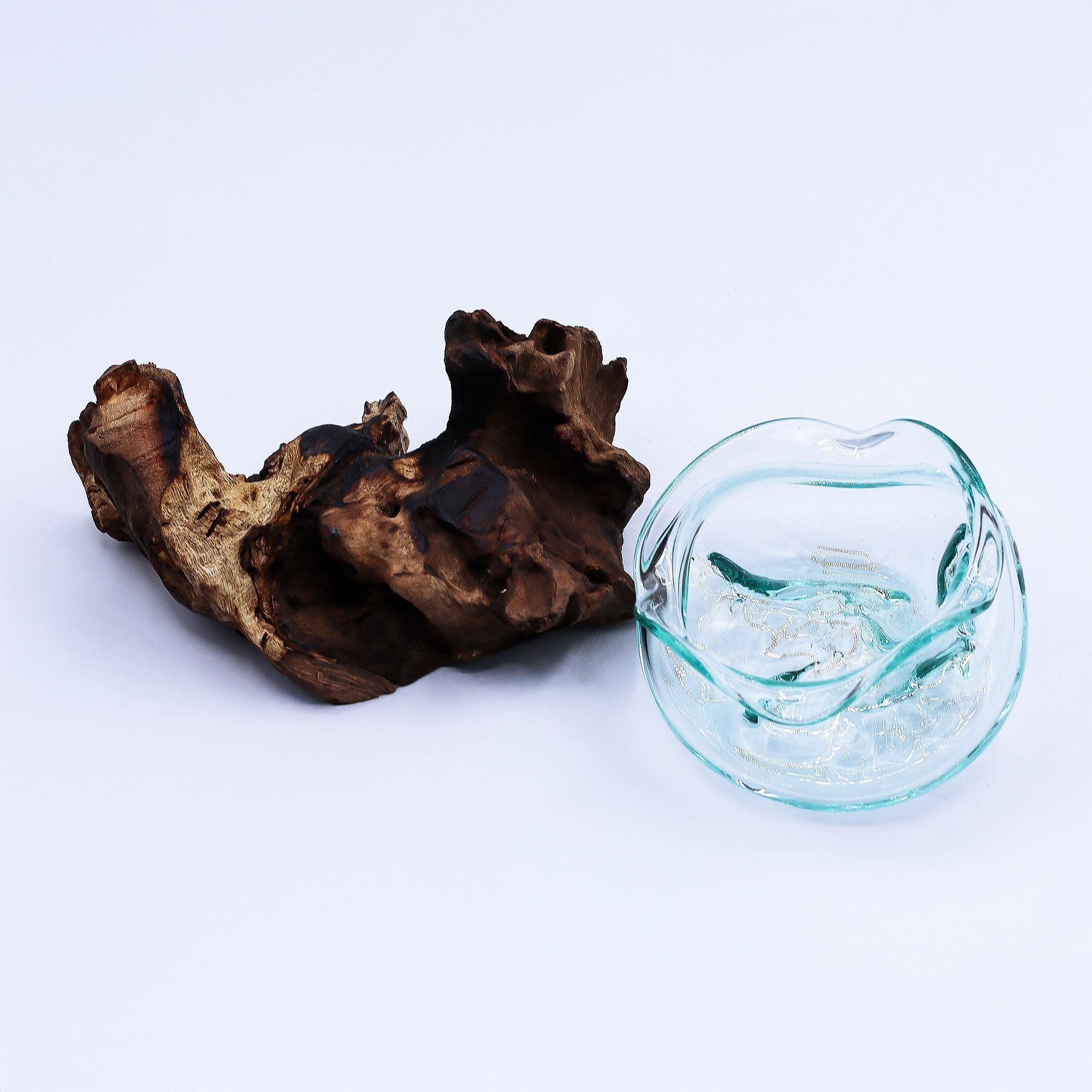 Molten Glass Wavy Bowl on Wood 18cm | Molten Glass Decor
