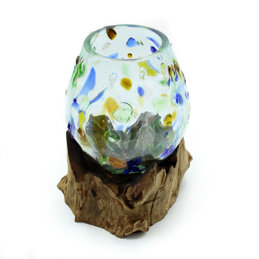 Molten Coloured Glass on Wood - Medium Bowl | Molten Glass Decor