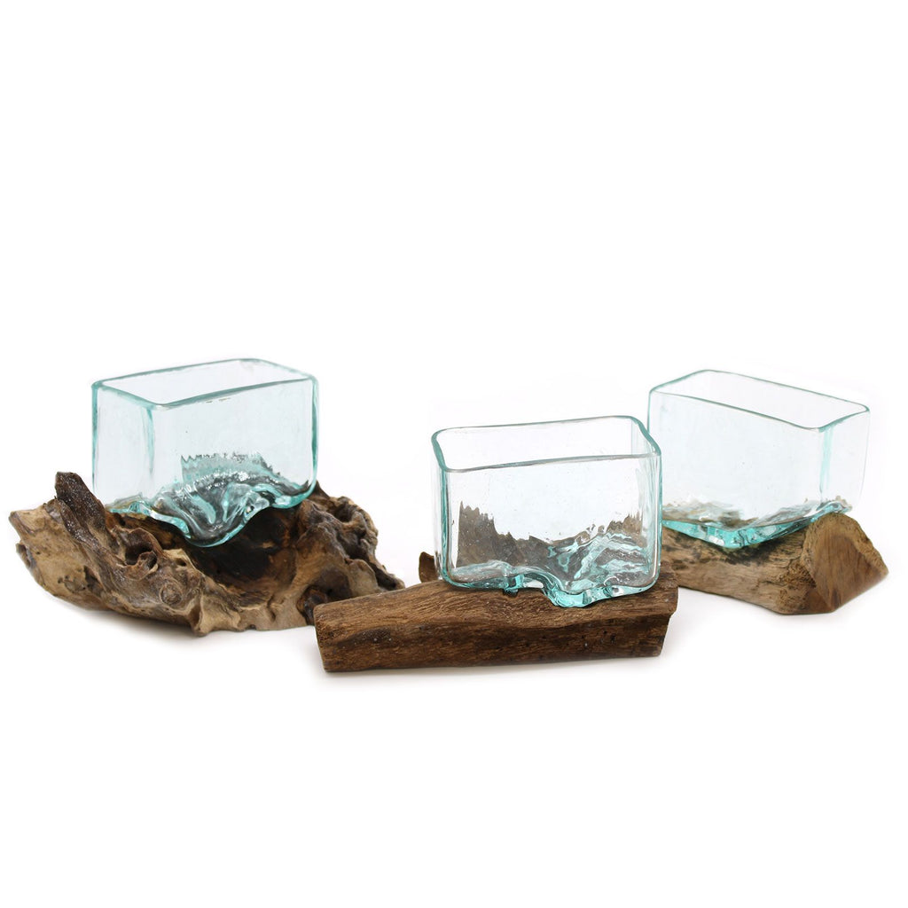 Molten Glass Tank on Wood with Stand | Molten Glass Decor