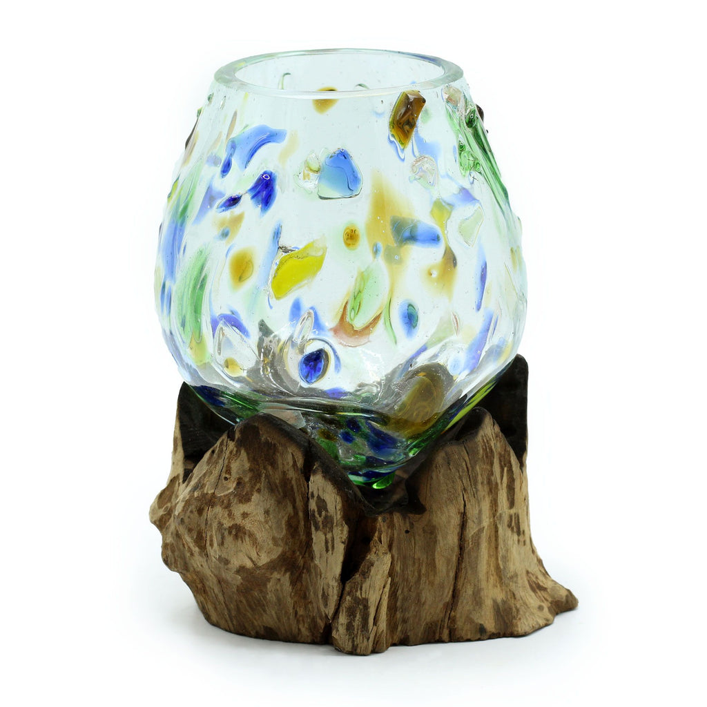Molten Coloured Glass on Wood Crystal Tree UK | Gemstone Tree decorative crystal gemstone tree