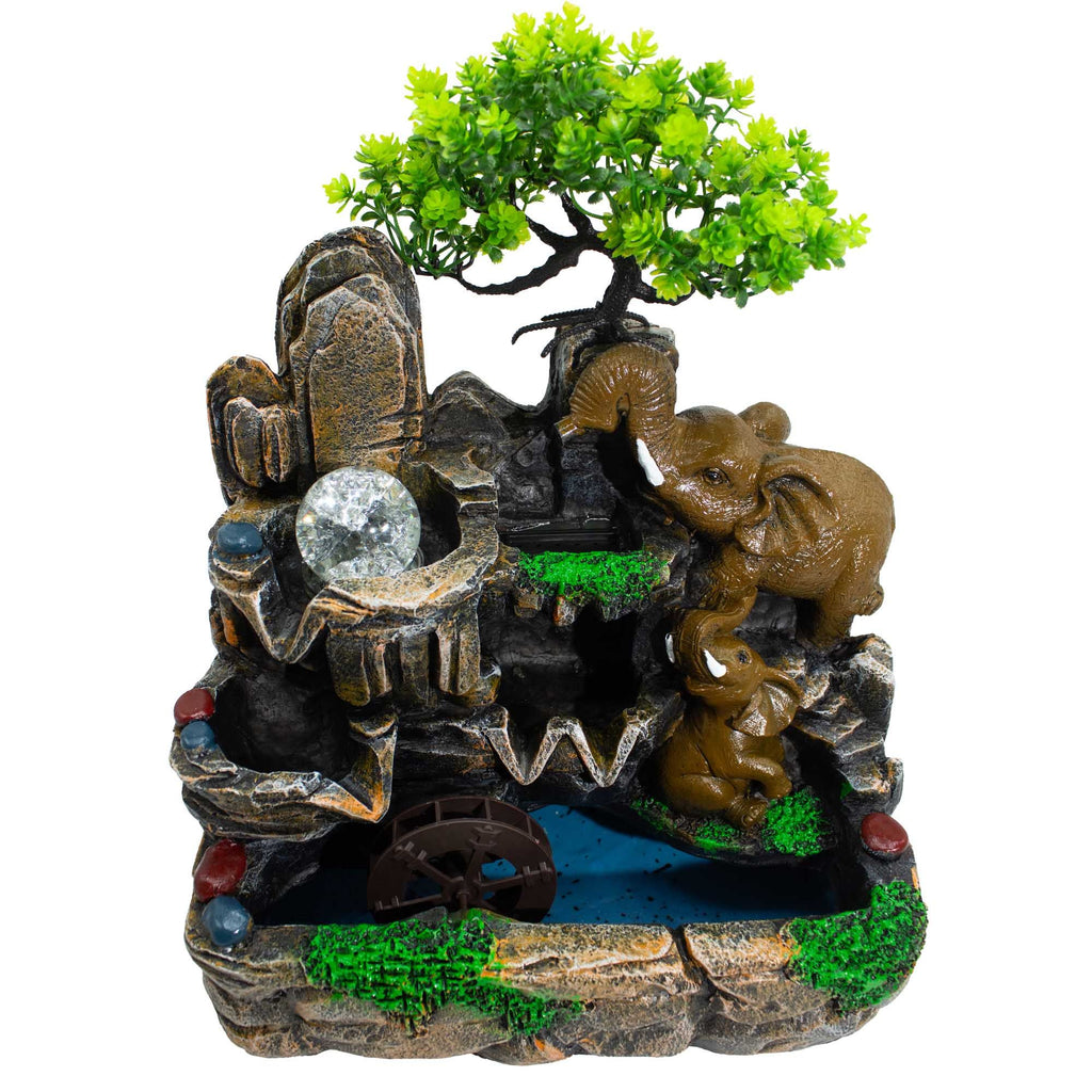 Elephants in Love Tabletop Water Feature with Crystal Ball, Light & Watermill (30x20x35cm) Crystal Tree UK | 30 Stone Gemstone Tree decorative crystal gemstone tree