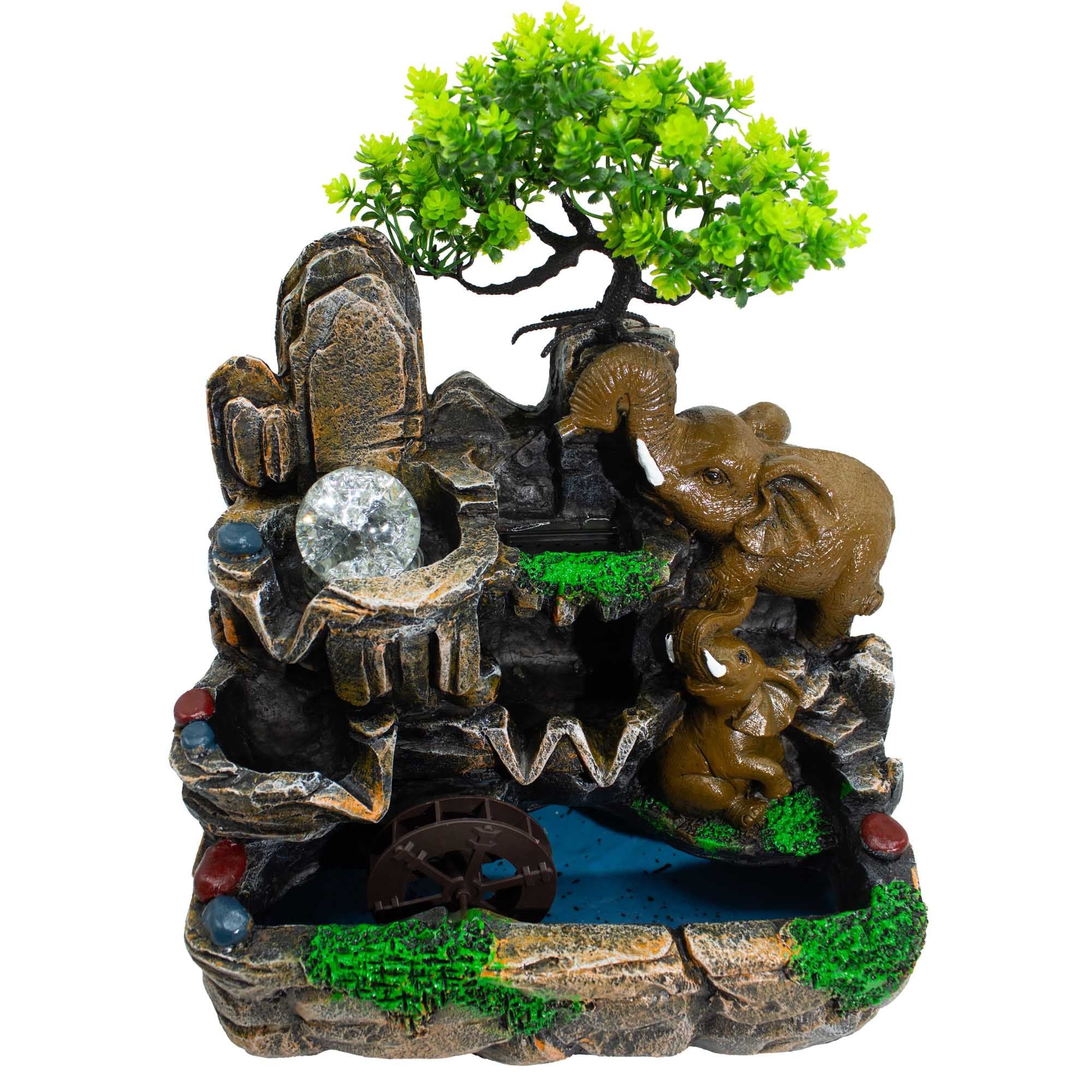 Elephants in Love Tabletop Water Feature with Crystal Ball, Light & Watermill (30x20x35cm) Crystal Tree UK | 30 Stone Gemstone Tree decorative crystal gemstone tree