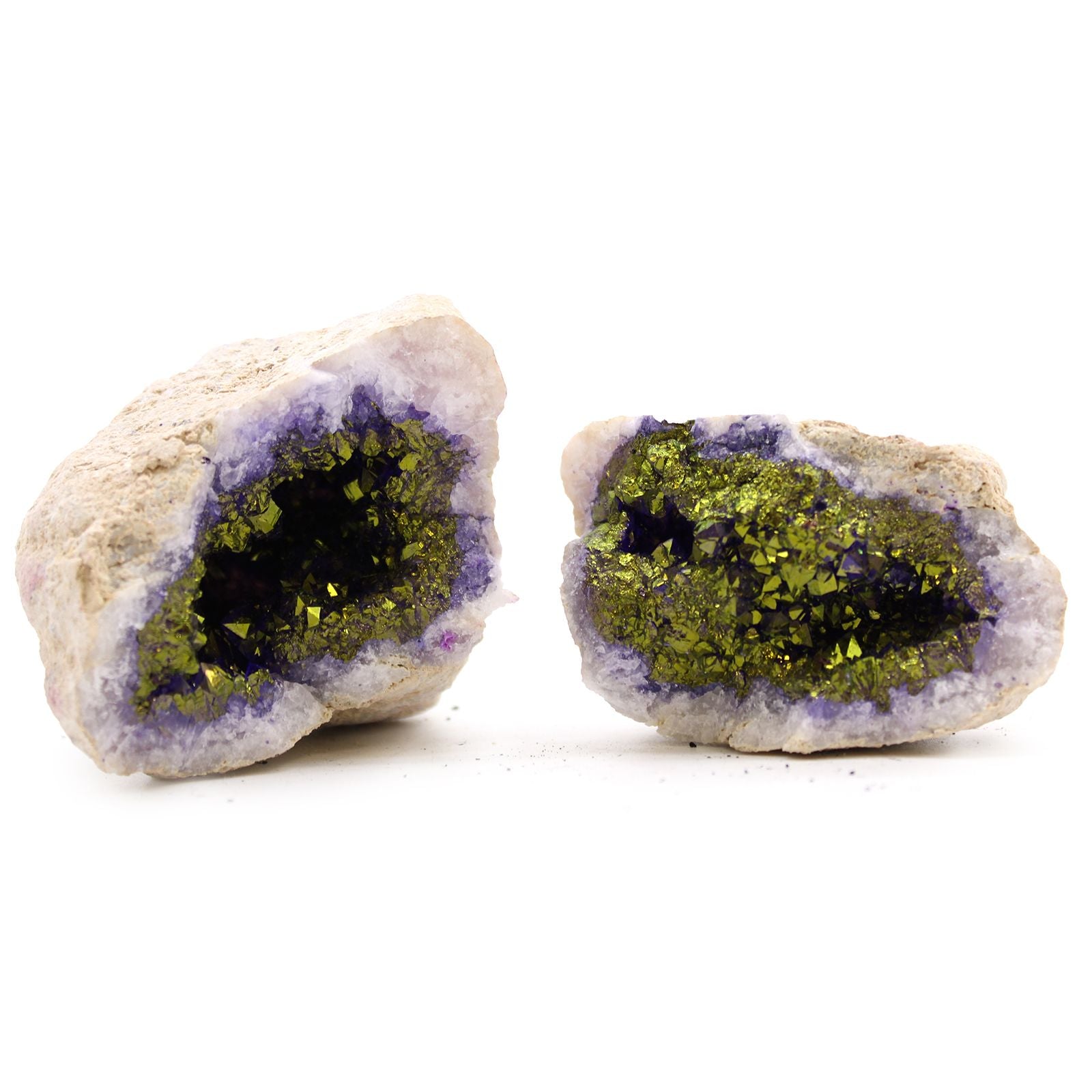 Coloured Calsite Geodes - Natural Rocks - Purple & Gold