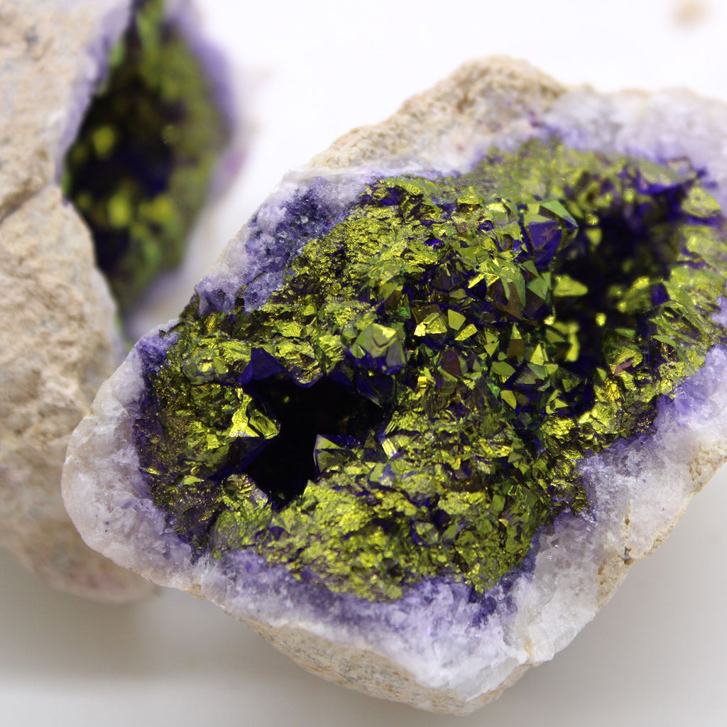 Coloured Calsite Geodes - Natural Rocks - Purple & Gold