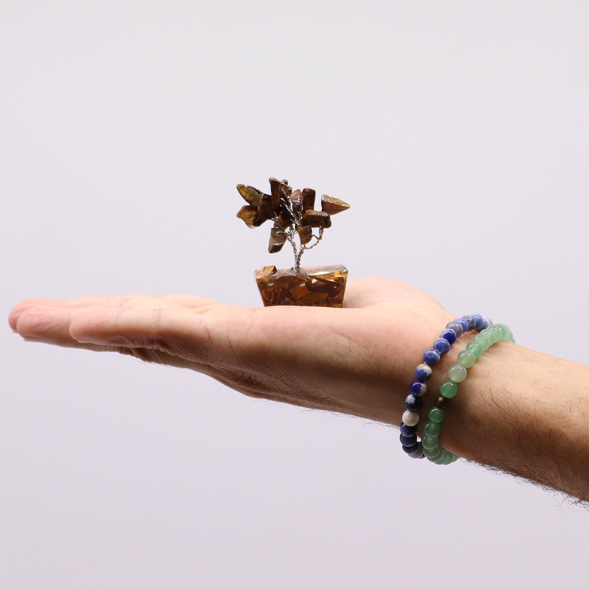 Mini Gemstone Tree On Orgonite Base - Tiger's eye (15 stones)
