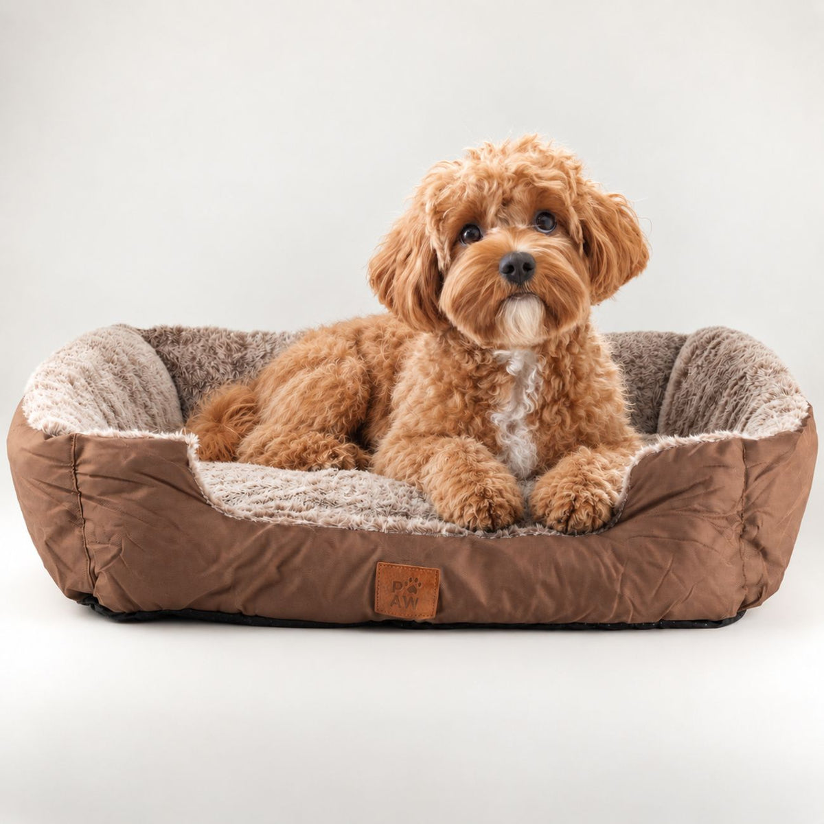 PAW Bed – Small Plush Teddy Brown – 60 × 45 × 17cm