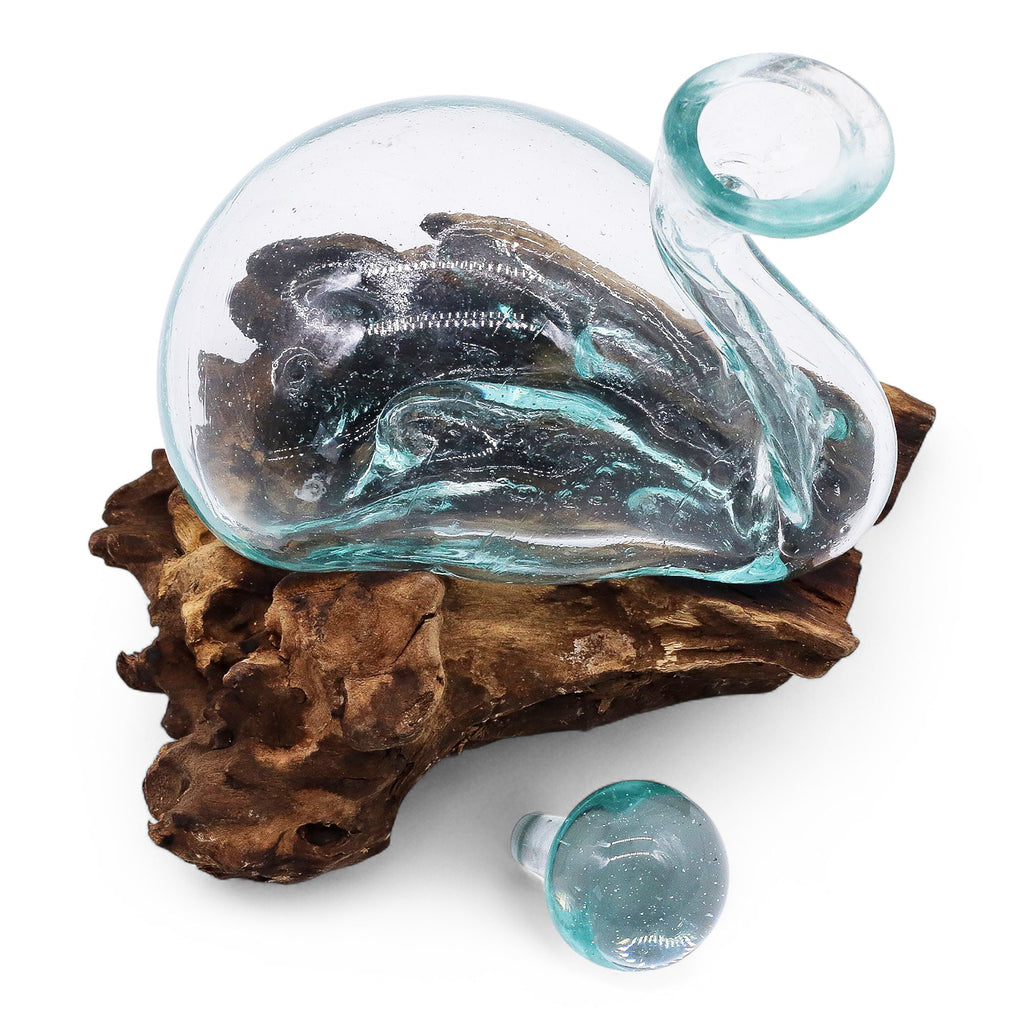 Molten Glass Duck Decanter on Wood with Stopper 19cm | Molten Glass Decor