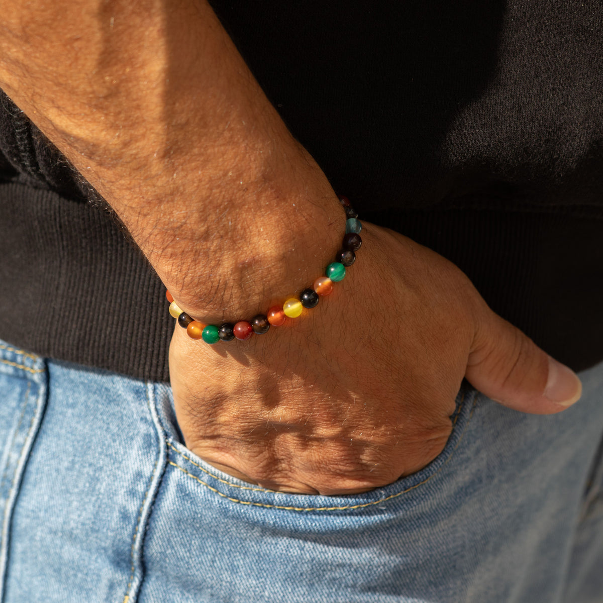 Petite Power Bracelet (17cmx6mm) - Rainbow Jade
