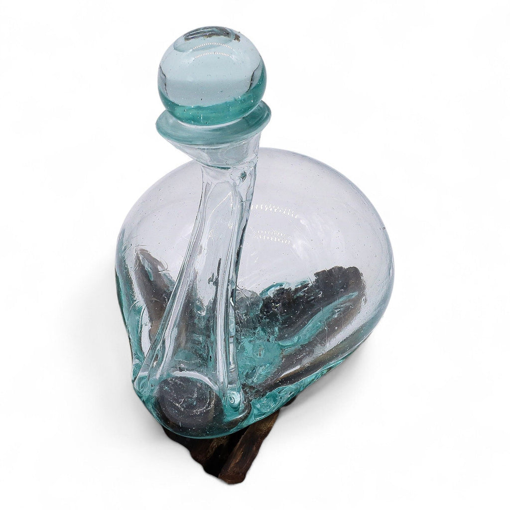 Molten Glass Duck Decanter on Wood with Stopper 19cm | Molten Glass Decor