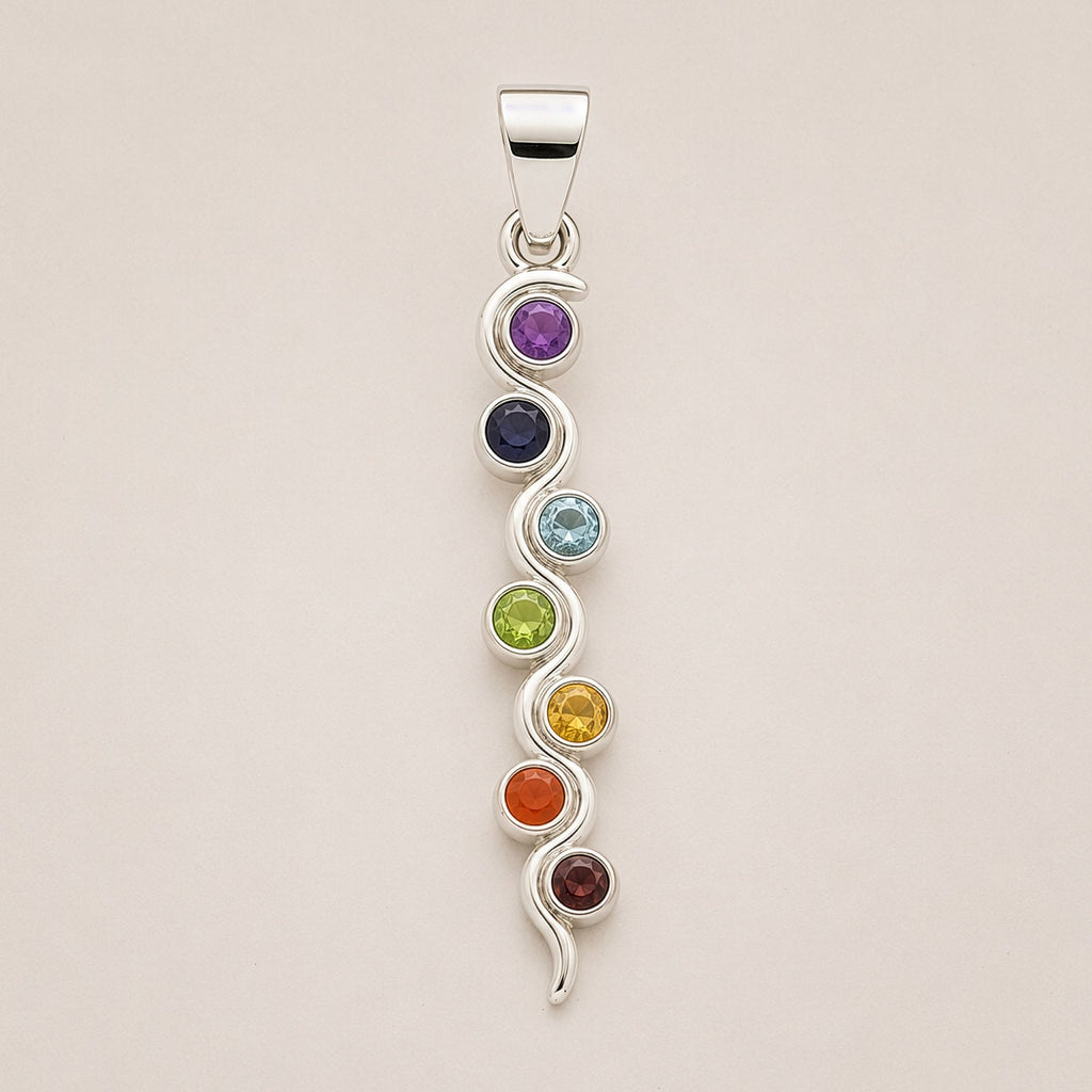 Indian Devotional Pendant - Silver Plated (45cm Cord)- Snake Chakra