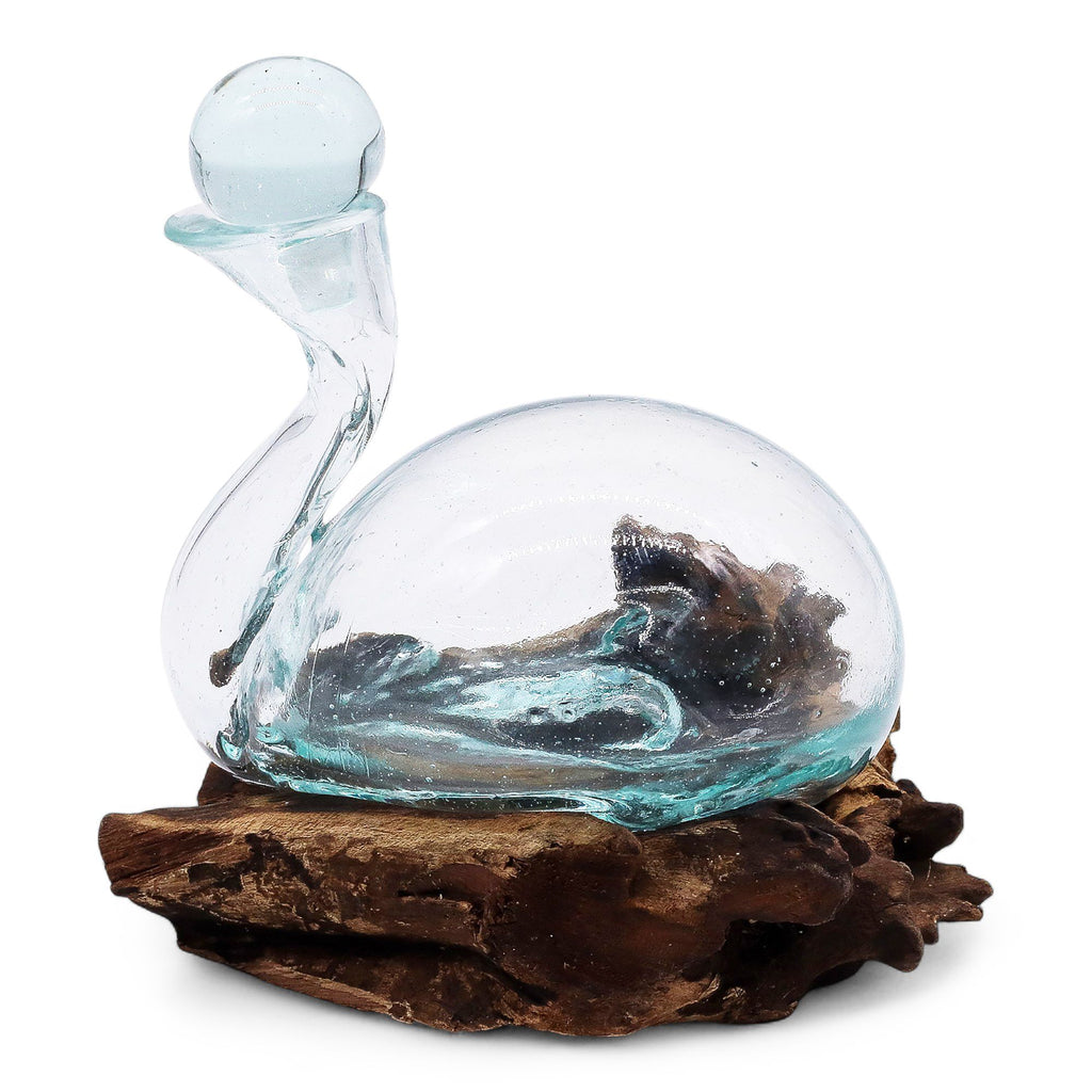 Molten Glass Duck Decanter on Wood with Stopper 19cm | Molten Glass Decor