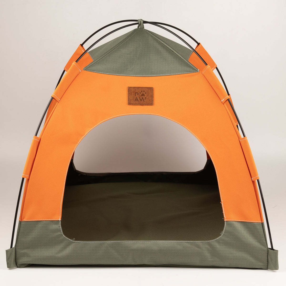 PAW Bed – Green & Orange Tent – 48 × 48 × 40cm