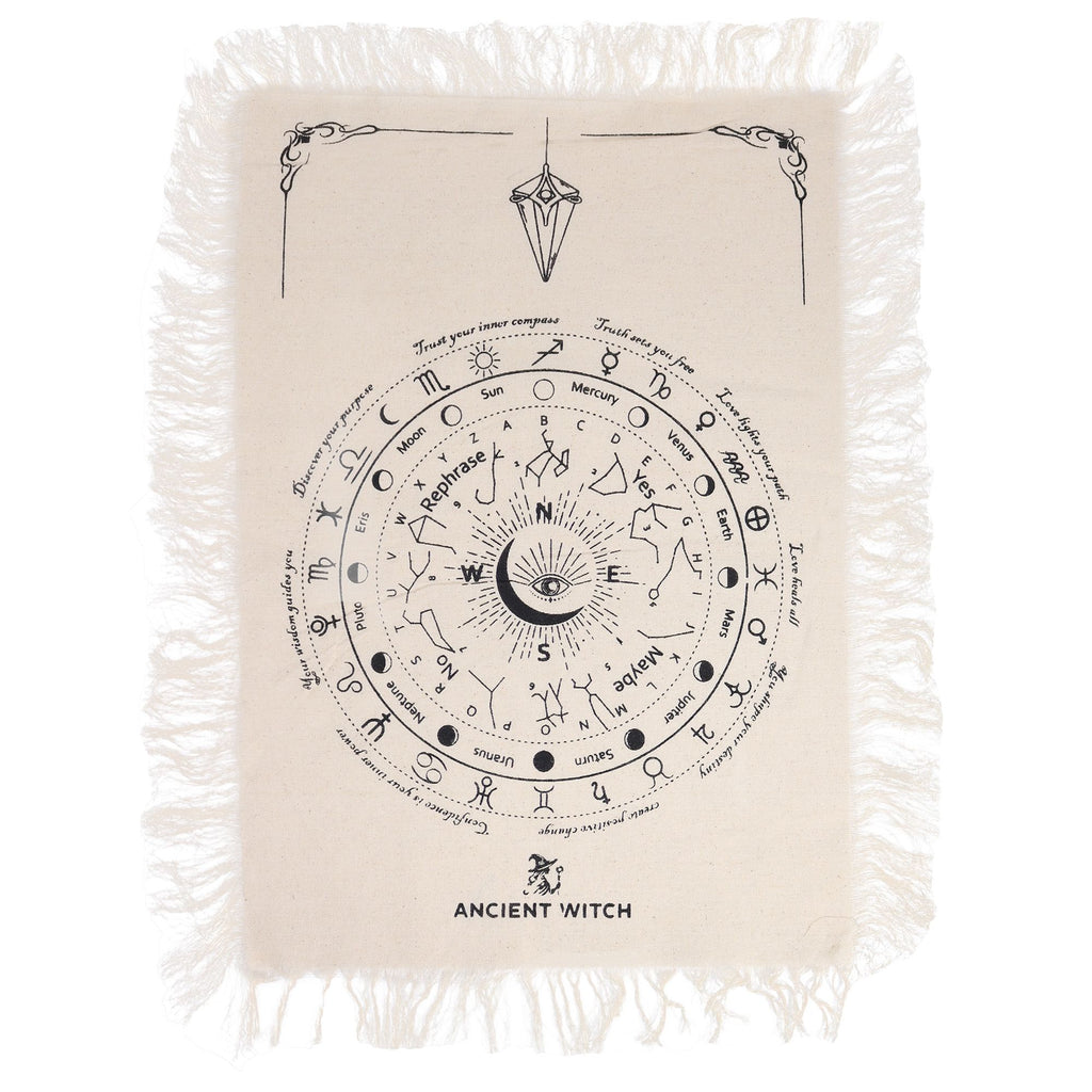 Ancient Witch Pendulum Divination Cloth - All Seeing Eye - Natural & Black (30x46.5cm)