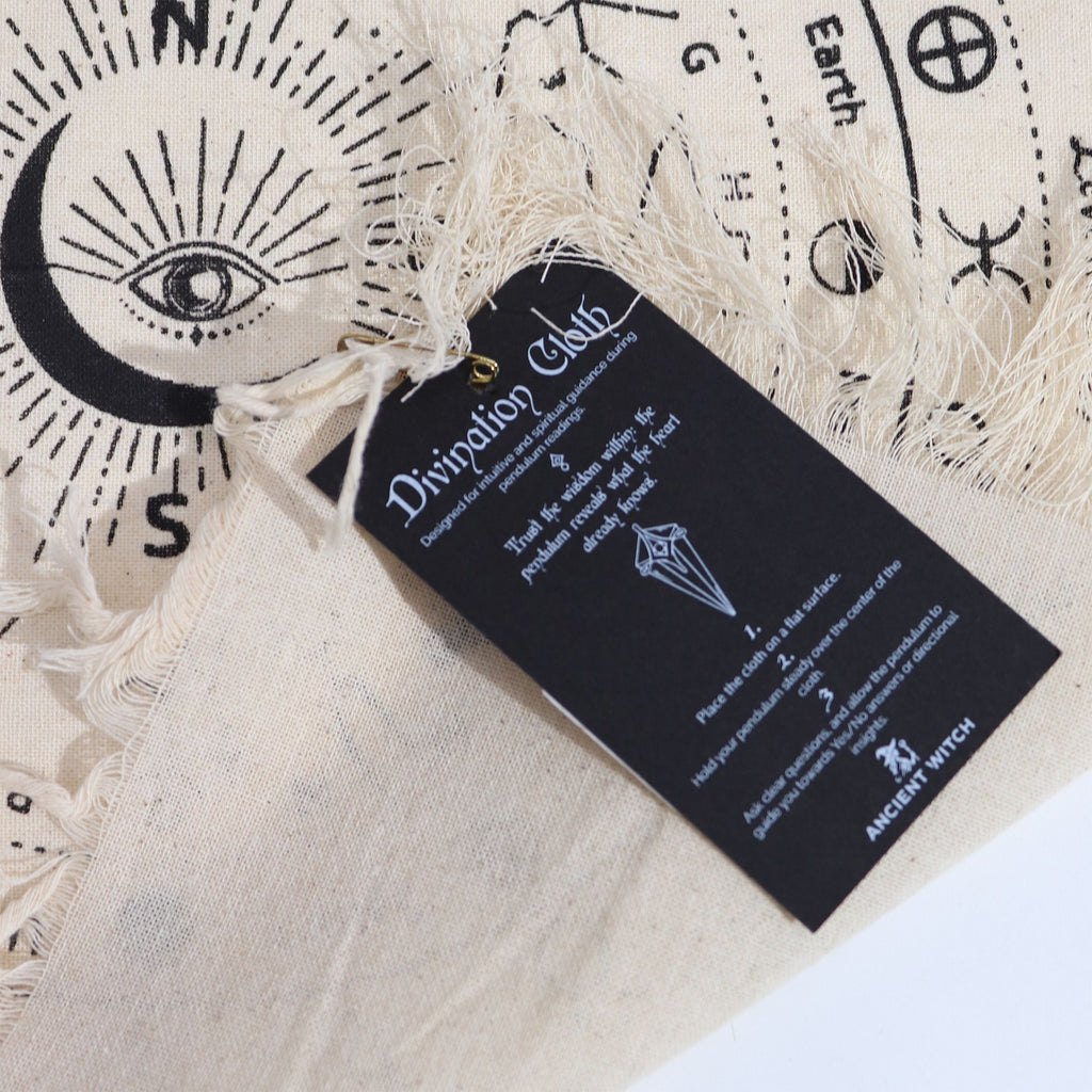 Ancient Witch Pendulum Divination Cloth - All Seeing Eye - Natural & Black (30x46.5cm)