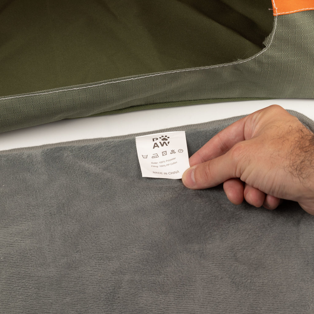 PAW Bed – Green & Orange Tent – 48 × 48 × 40cm