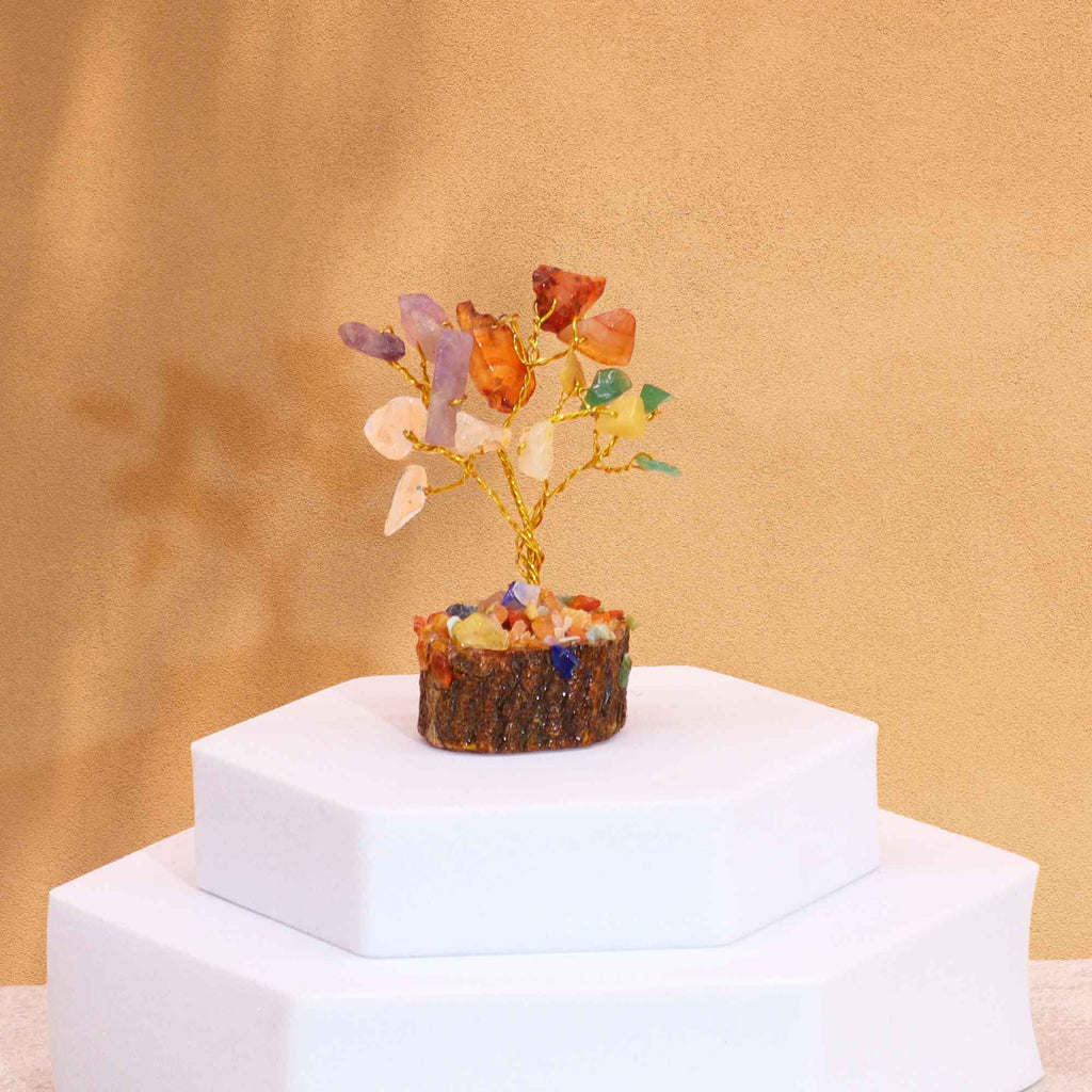 Mini Gemstone Tree On Wood Base Crystal Tree UK | 15 Stone Gemstone Tree decorative crystal gemstone tree