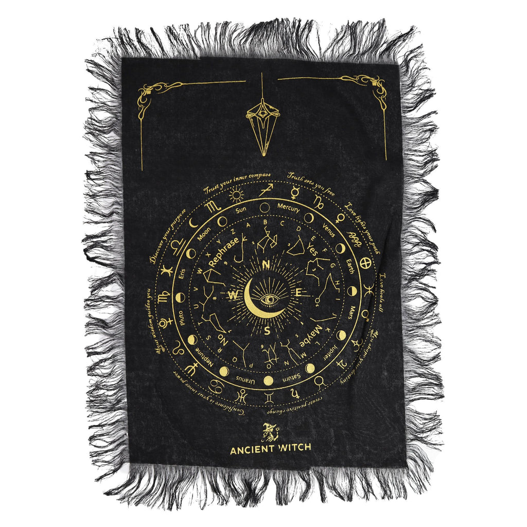 Ancient Witch Pendulum Divination Cloth - All Seeing Eye - Black & Gold (30x46.5cm)