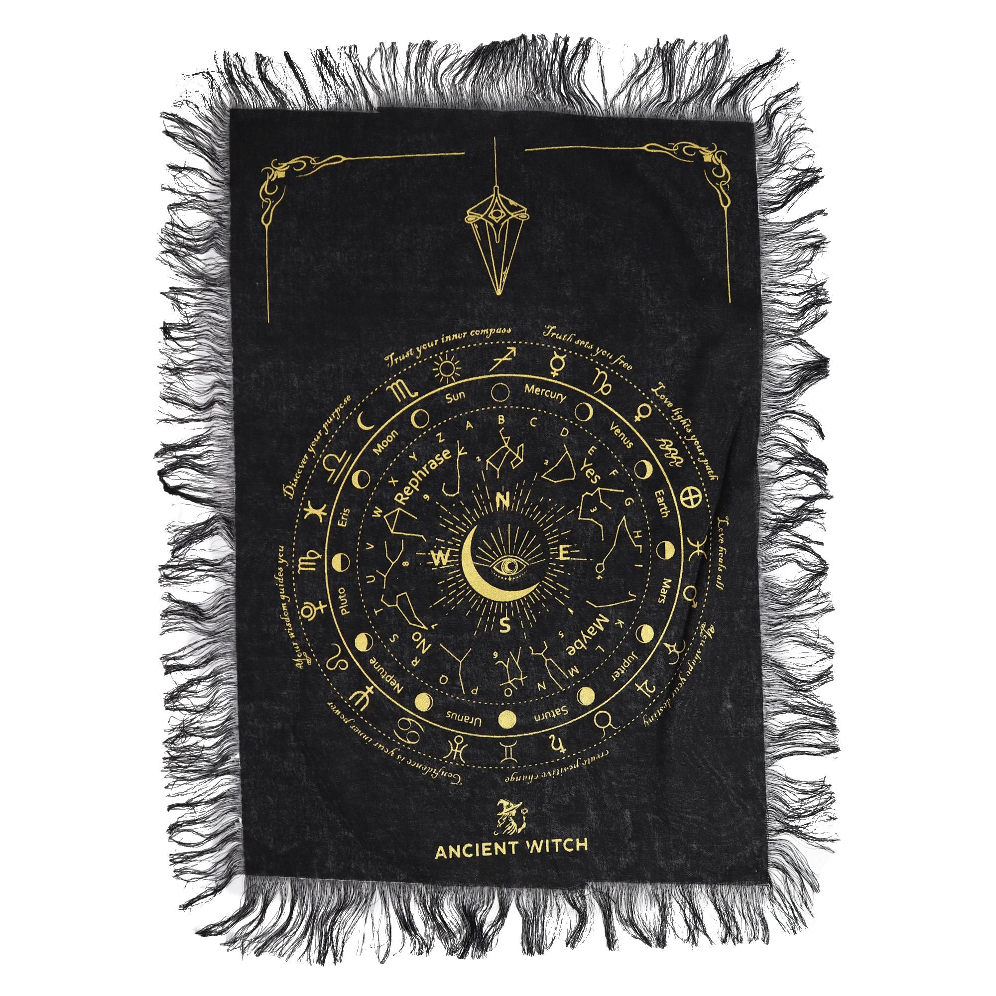 Ancient Witch Pendulum Divination Cloth - All Seeing Eye - Black & Gold (30x46.5cm)