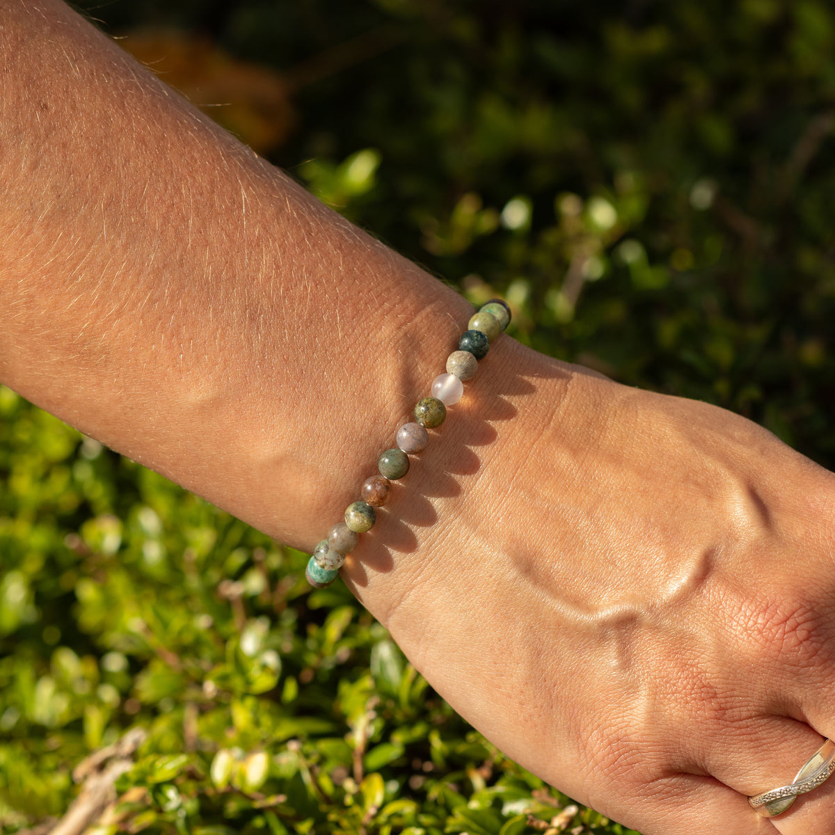 Petite Power Bracelet (17cmx6mm) - Moss Agate
