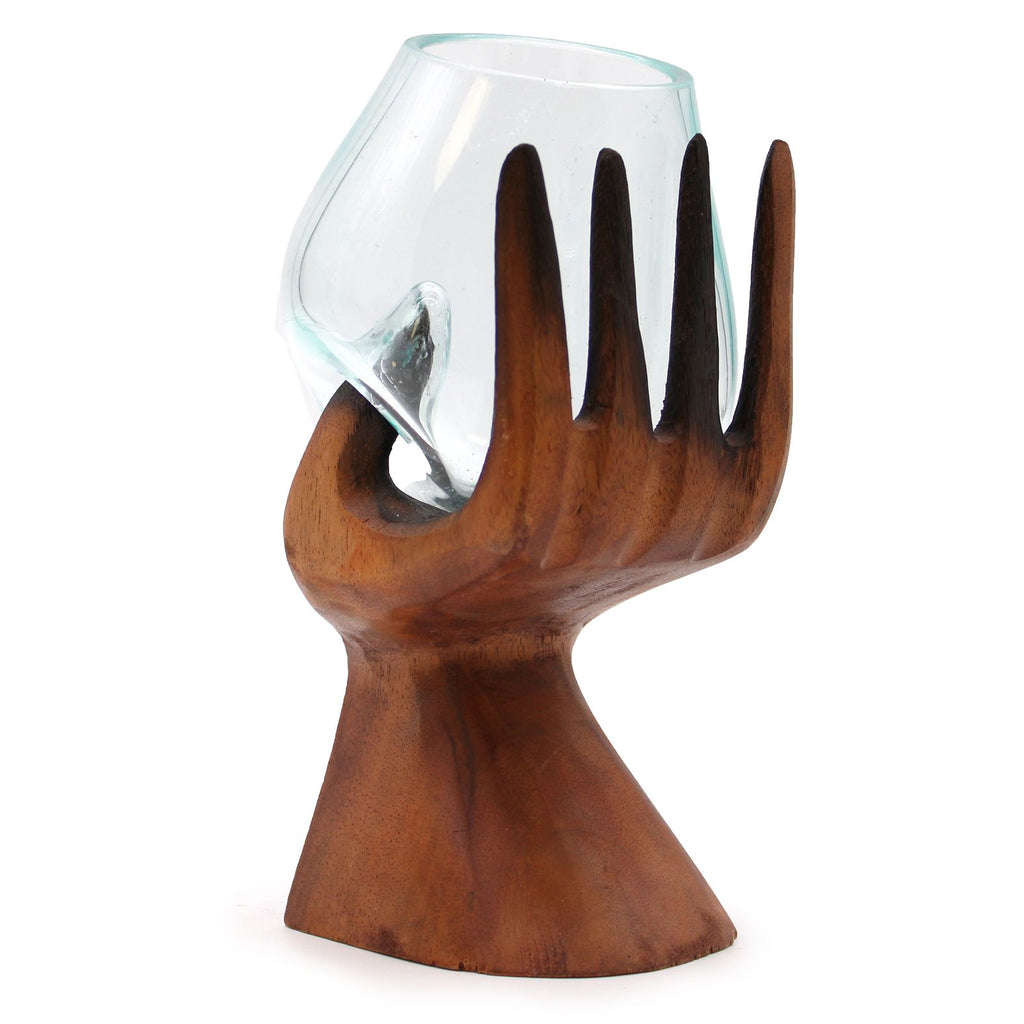 Carved Hand with Molten Glass Bowl Crystal Tree UK | Gemstone Tree decorative crystal gemstone tree