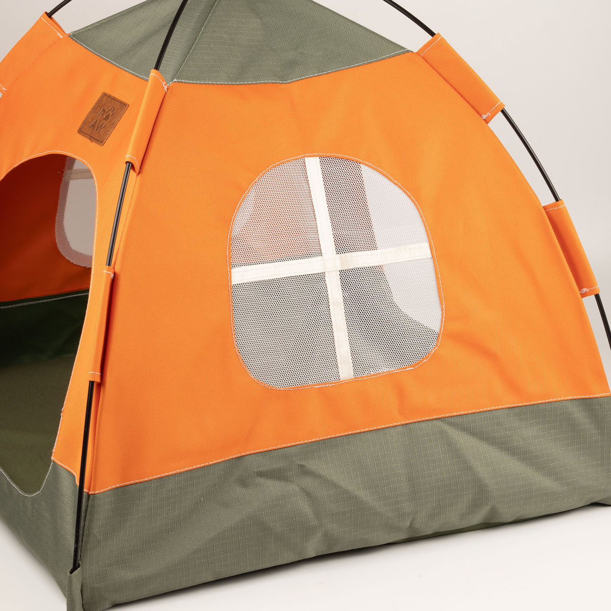 PAW Bed – Green & Orange Tent – 48 × 48 × 40cm