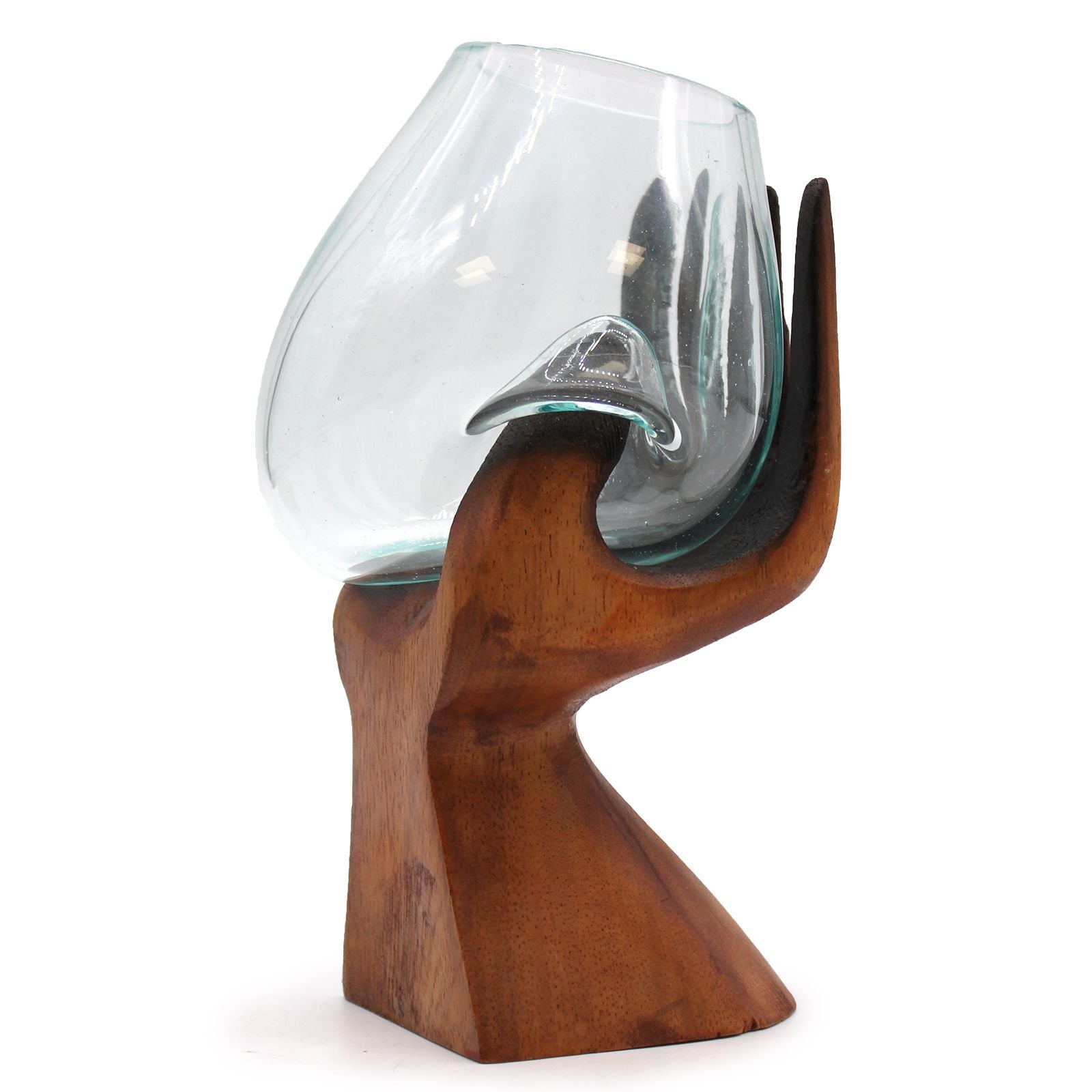 Carved Hand with Molten Glass Bowl | Molten Glass Decor