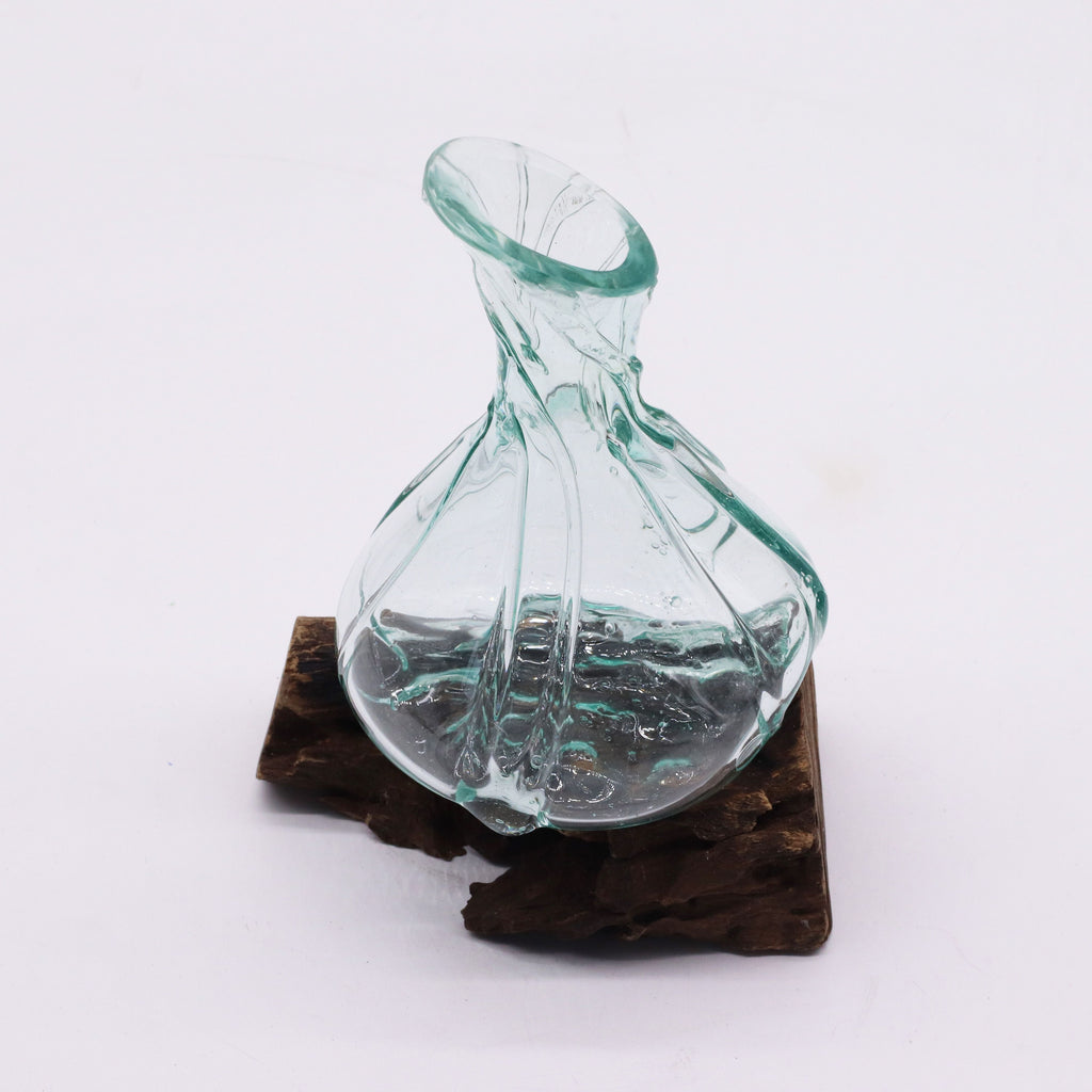 Molten Glass Fancy Mini Decanter on Wood 24cm | Molten Glass Decor