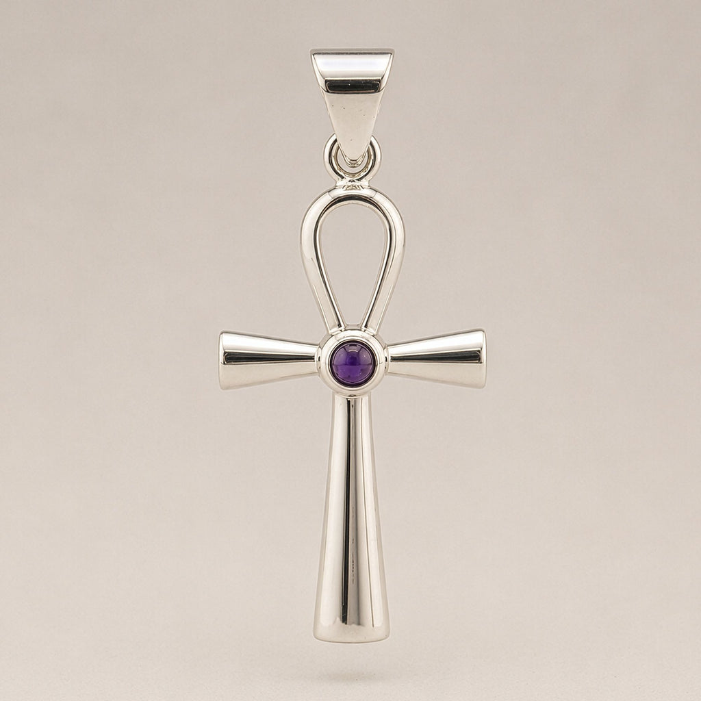 Indian Devotional Pendant - Silver Plated (45cm Cord)- Ankh Symbol of Eternal Life