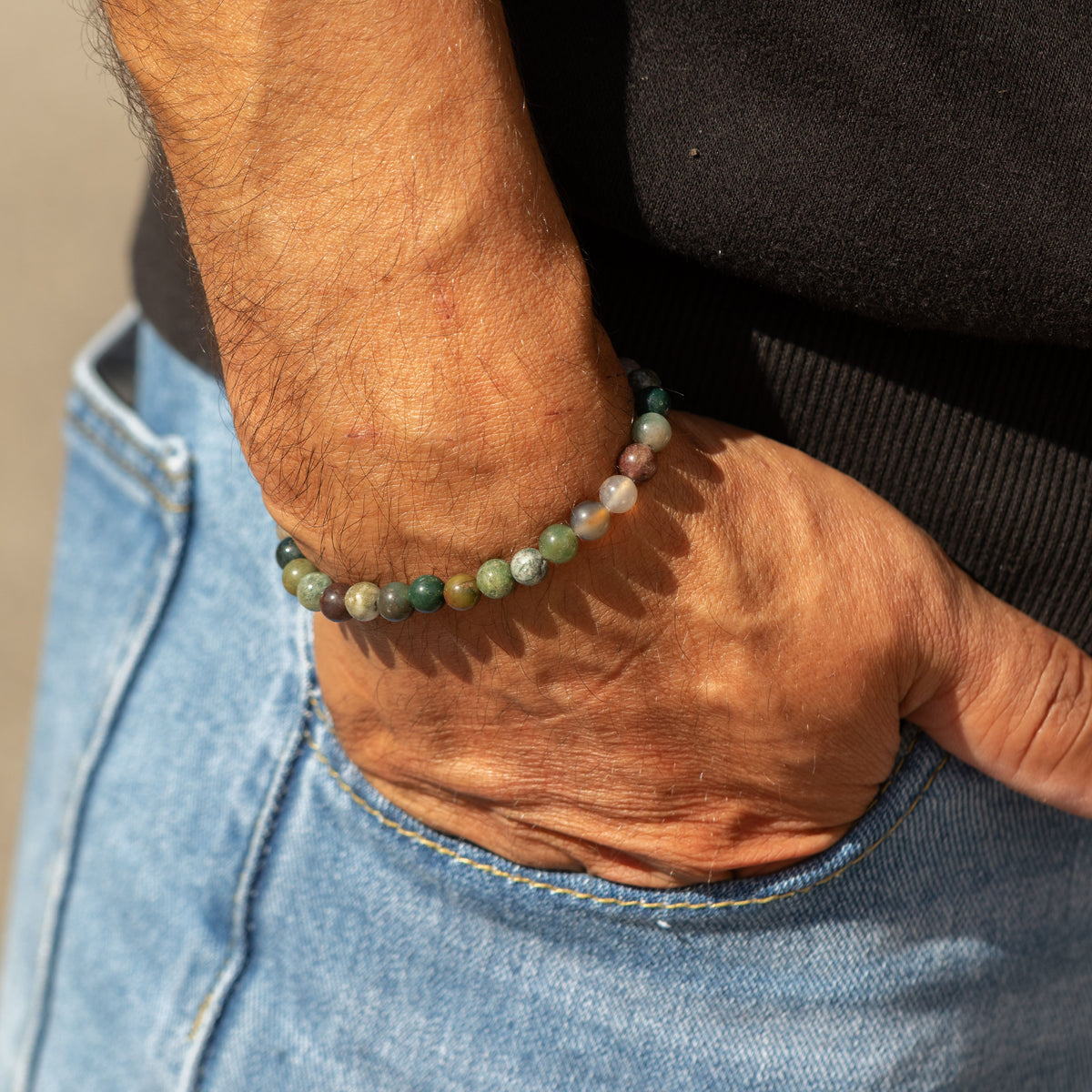 Petite Power Bracelet (17cmx6mm) - Moss Agate