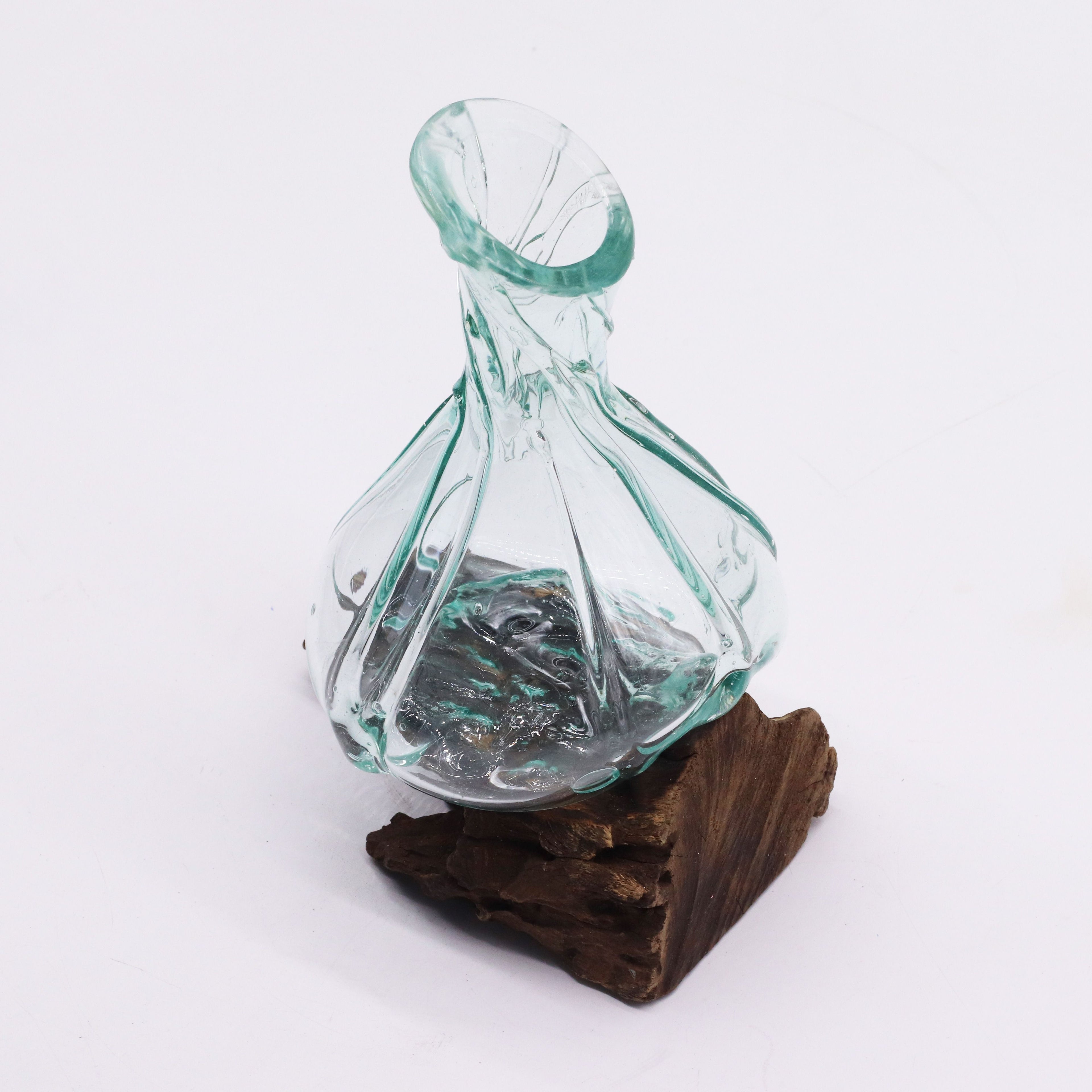 Molten Glass Fancy Mini Decanter on Wood 24cm | Molten Glass Decor