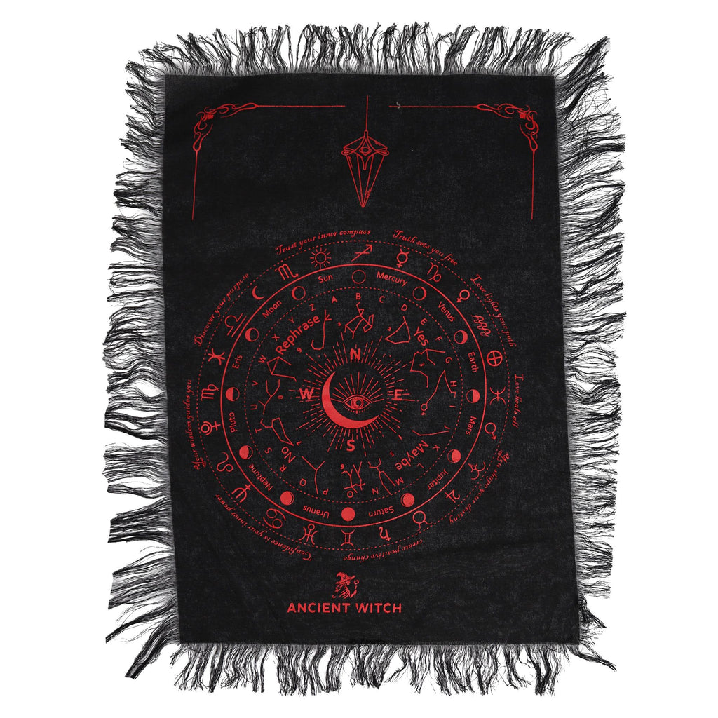 Ancient Witch Pendulum Divination Cloth - All Seeing Eye - Black & Blood Red (30x46.5cm)