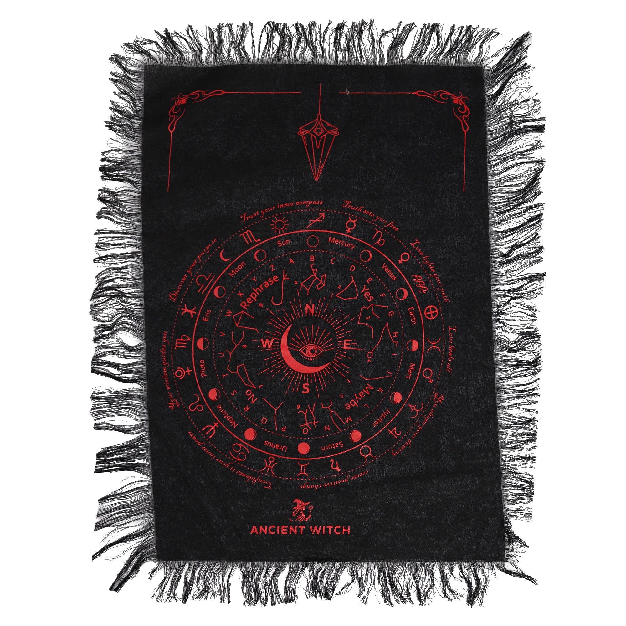Ancient Witch Pendulum Divination Cloth - All Seeing Eye - Black & Blood Red (30x46.5cm)