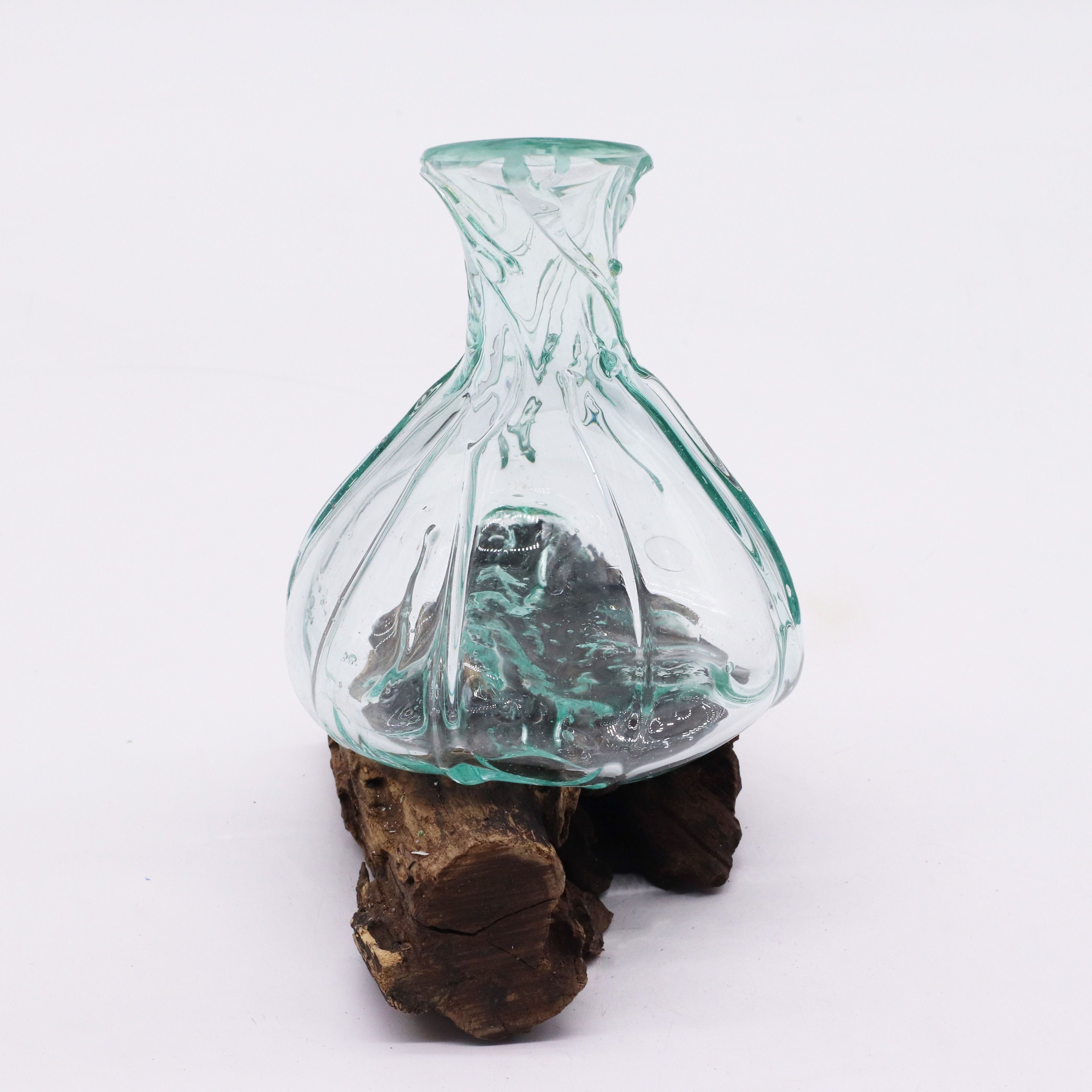 Molten Glass Fancy Mini Decanter on Wood 24cm | Molten Glass Decor