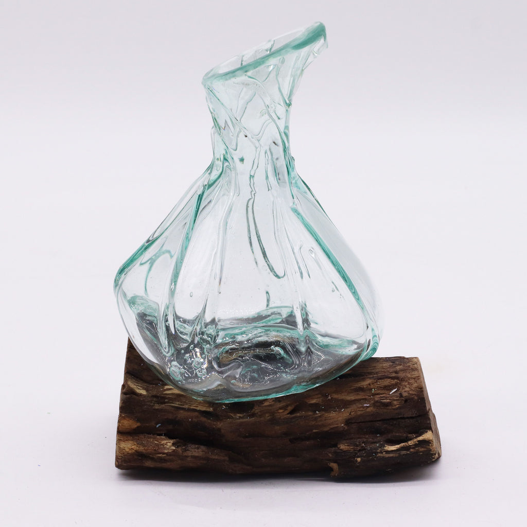 Molten Glass Fancy Mini Decanter on Wood 24cm | Molten Glass Decor