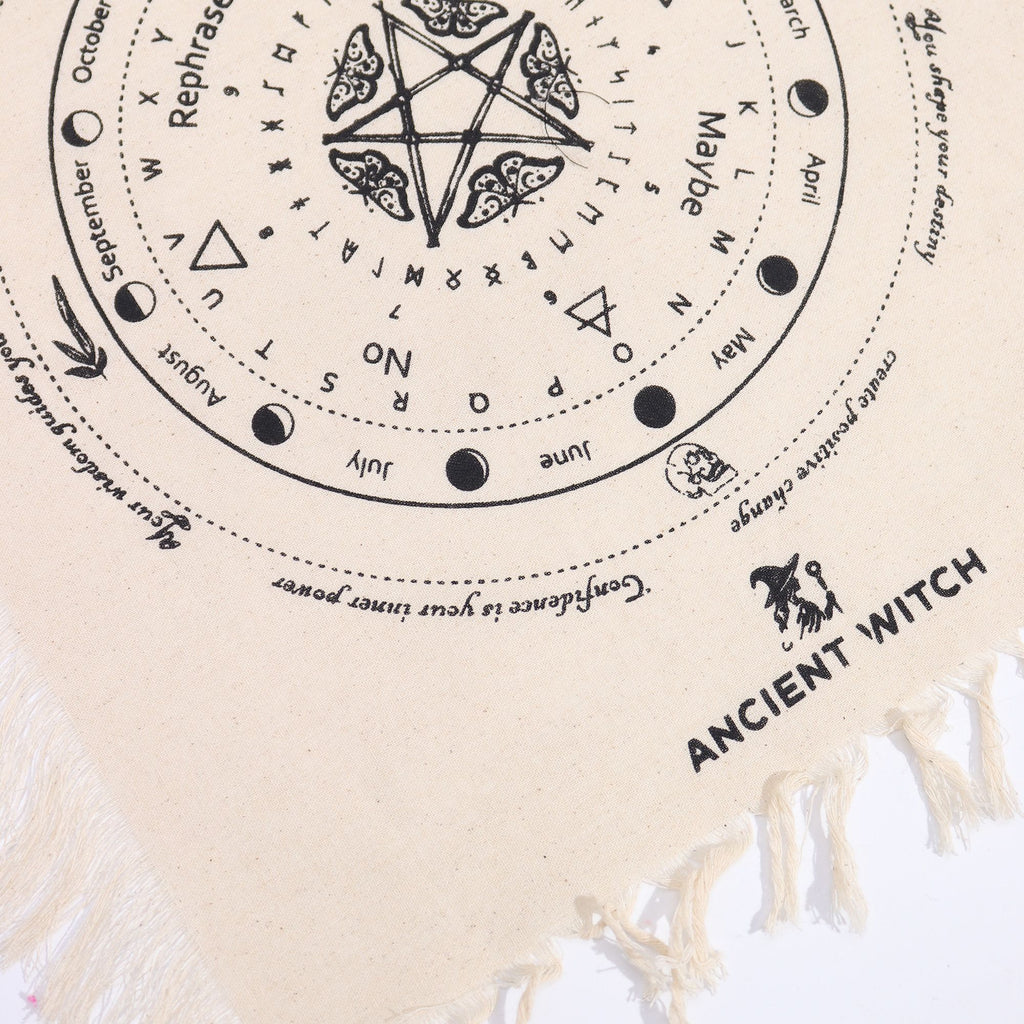 Ancient Witch Pendulum Divination Cloth - Mystic Moth - Natural & Black (30x46.5cm)
