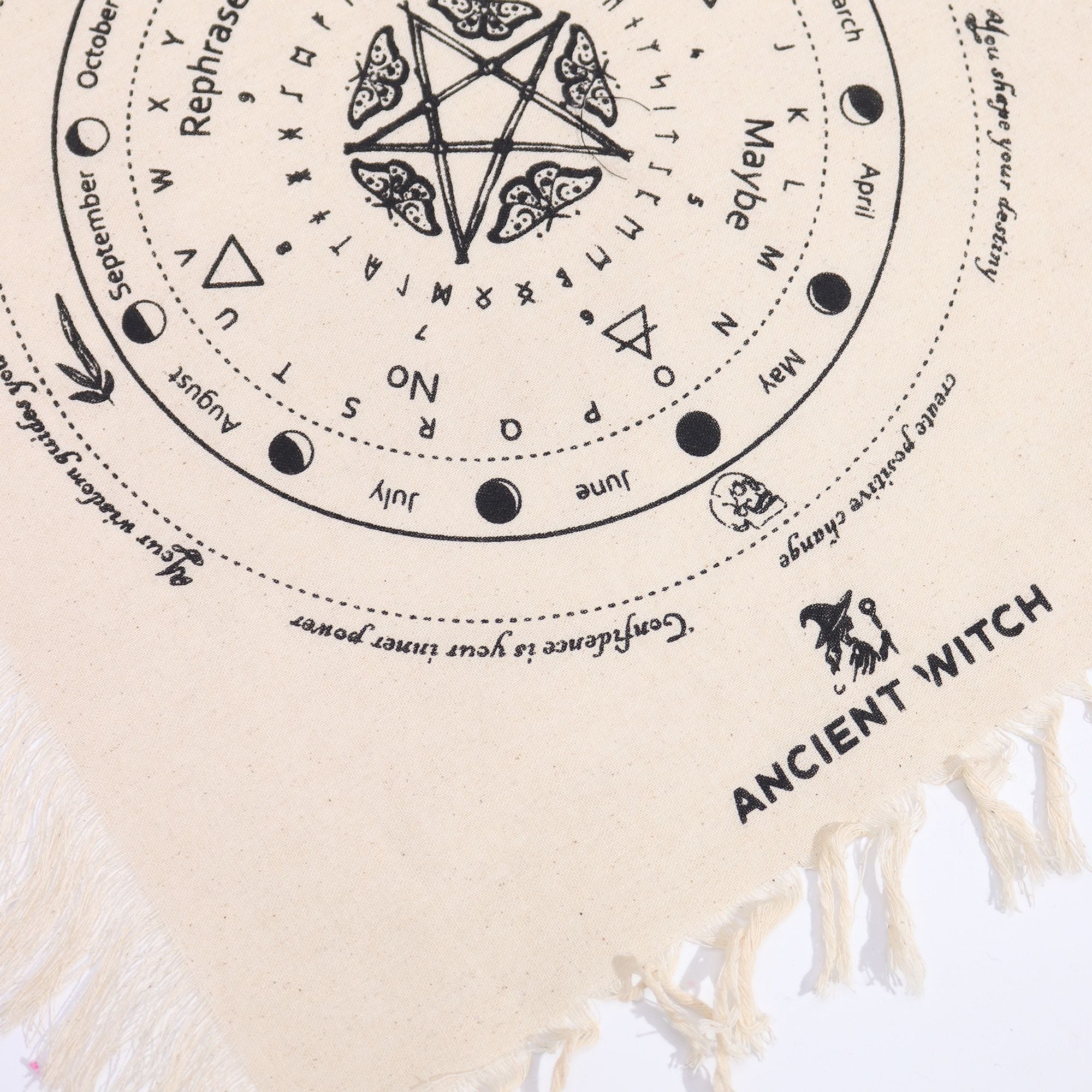 Ancient Witch Pendulum Divination Cloth - Mystic Moth - Natural & Black (30x46.5cm)