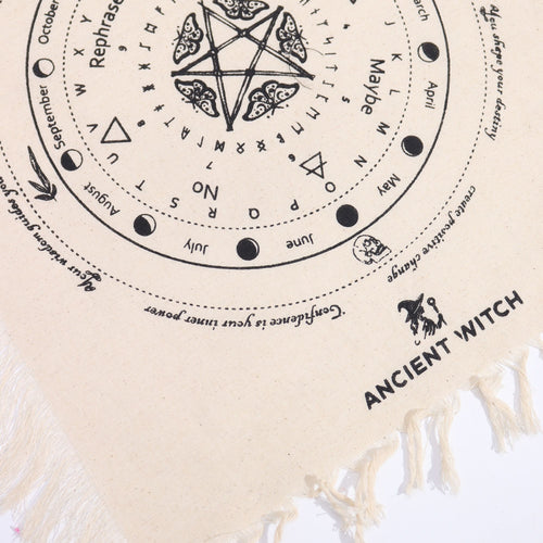 Ancient Witch Pendulum Divination Cloth - Mystic Moth - Natural & Black (30x46.5cm)