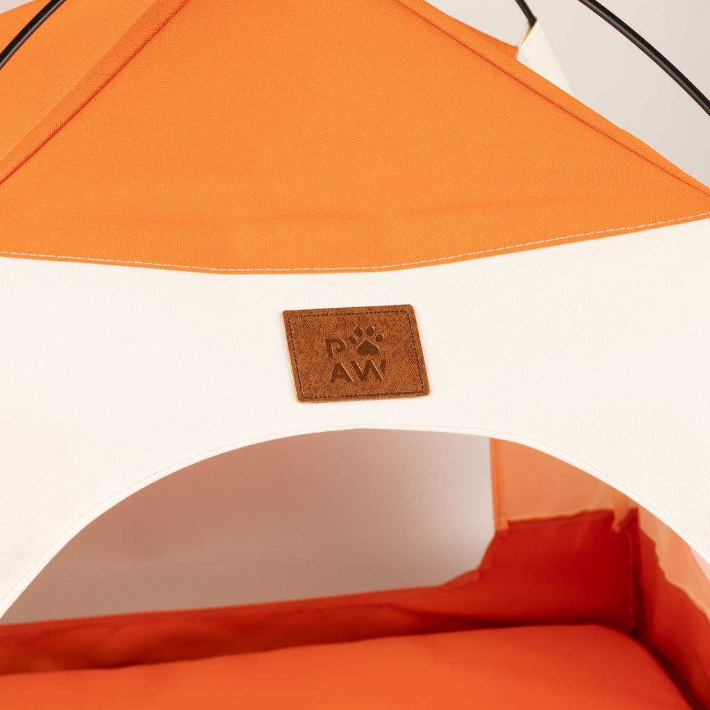 PAW Bed – Beige & Orange Tent – 58 × 58 × 48cm